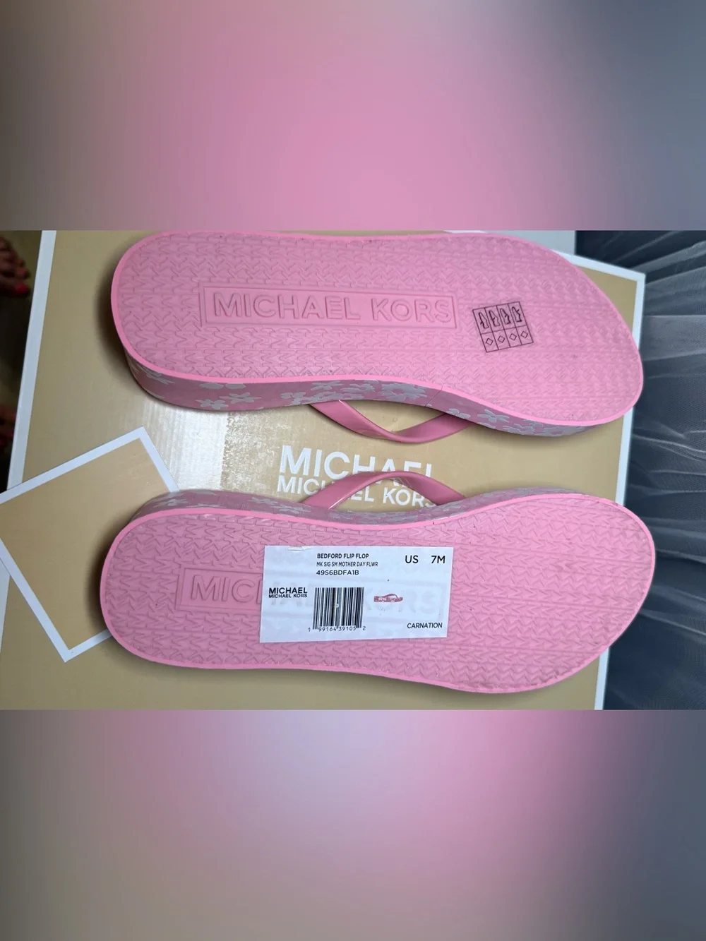 Michael Kors Pink Floral Platform Flip Flop Sandals